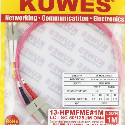 KUWES 1 MTR LC–SC 50/125μm Duplex MM Fiber Patch Cord LSZH