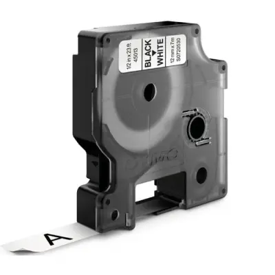 Dymo Tape 12Mmx7M White D1 Standard Labelling Tape Black On White