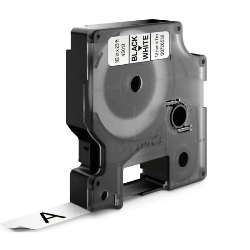 Dymo Tape 12Mmx7M White D1 Standard Labelling Tape Black On White