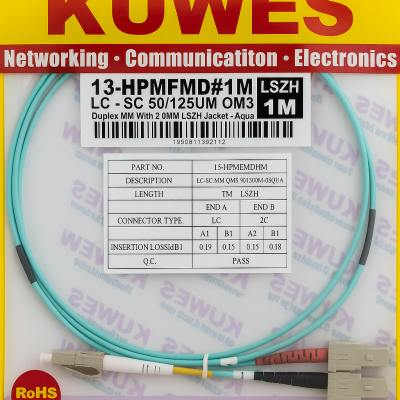 KUWES 1 MTR LC–SC 50/125μm Duplex MM Fiber Patch Cord LSZH