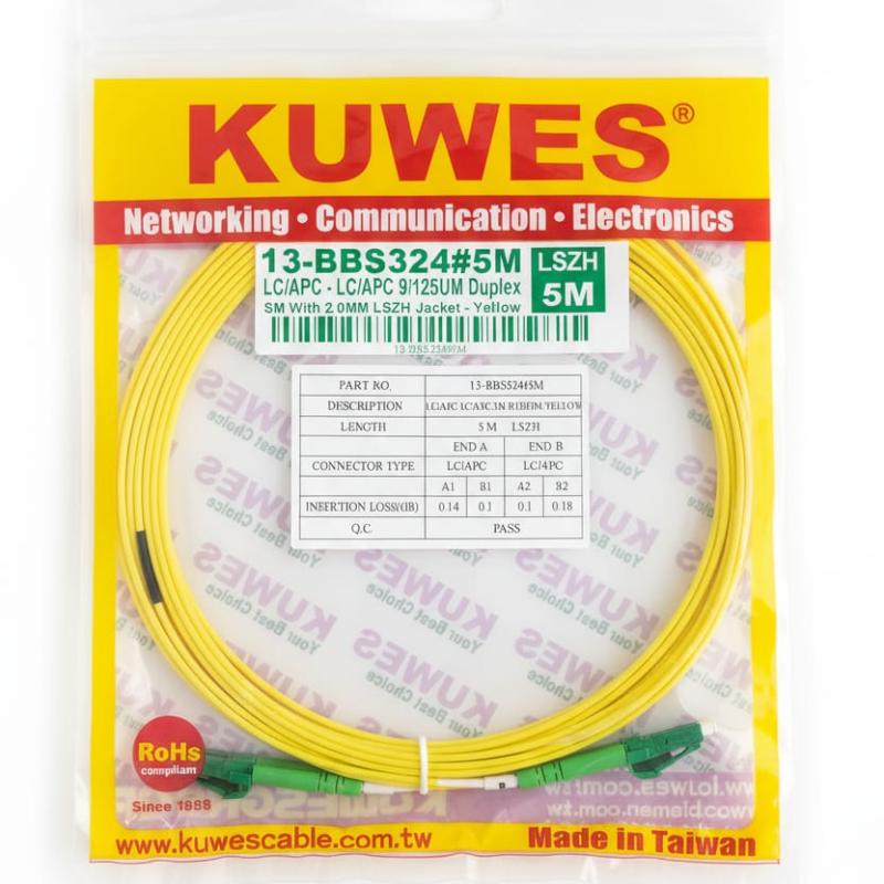 KUWES LC/APC to LC/APC Duplex Fiber Optic Patch Cord – 5M