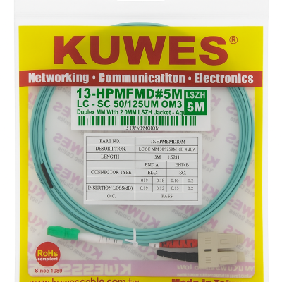 KUWES 5 MTR LC–SC 50/125μm Duplex MM Fiber Patch Cord LSZH