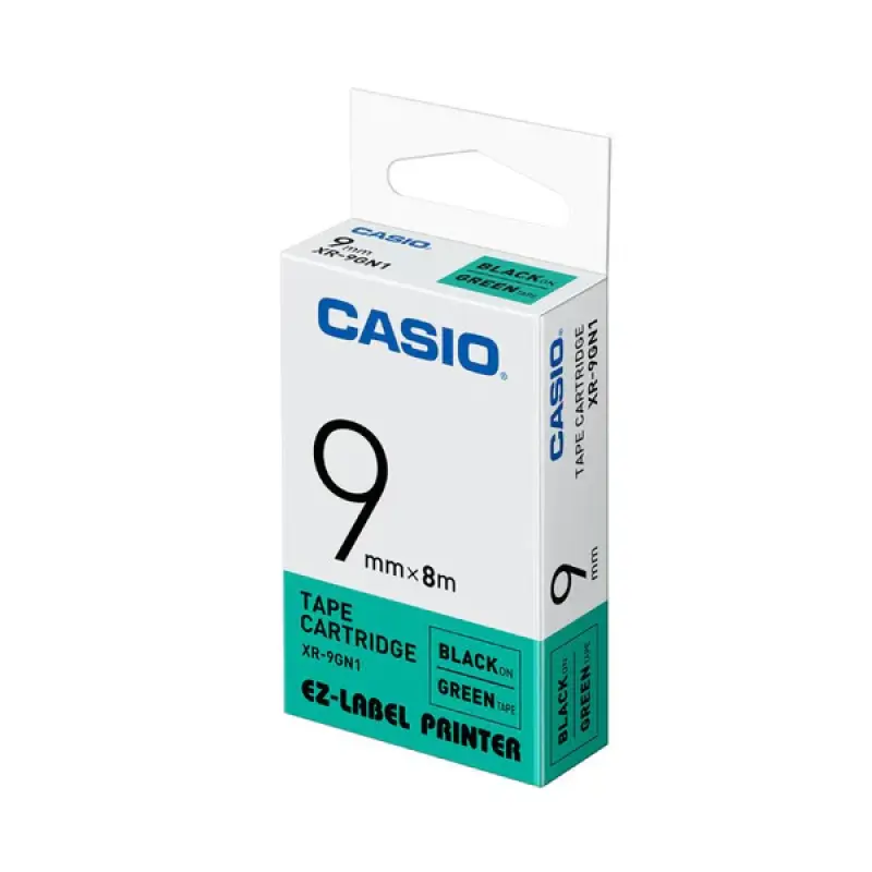 Casio 9 mm Black on Green Label Tape