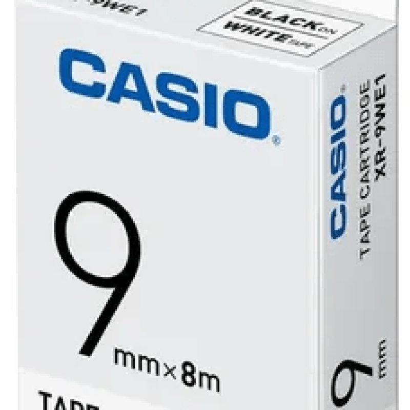Casio 9 mm Black on White Label Tape