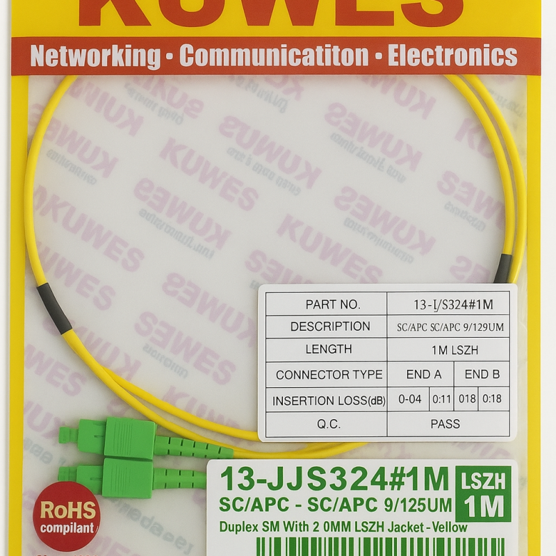 KUWES SC/APC to SC/APC Duplex Fiber Optic Patch Cord – 1M