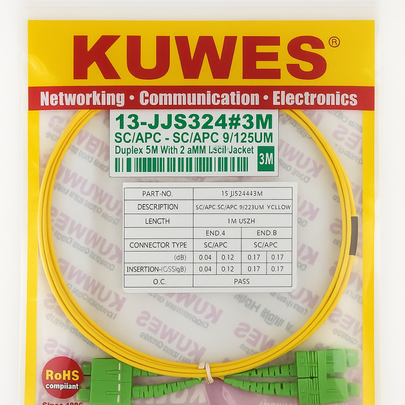 KUWES SC/APC to SC/APC Duplex Fiber Optic Patch Cord – 3M