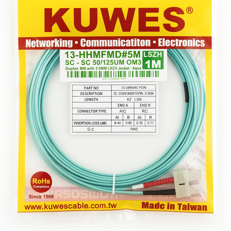KUWES 1 MTR SC–SC 50/125μm Duplex MM Fiber Patch Cord LSZH
