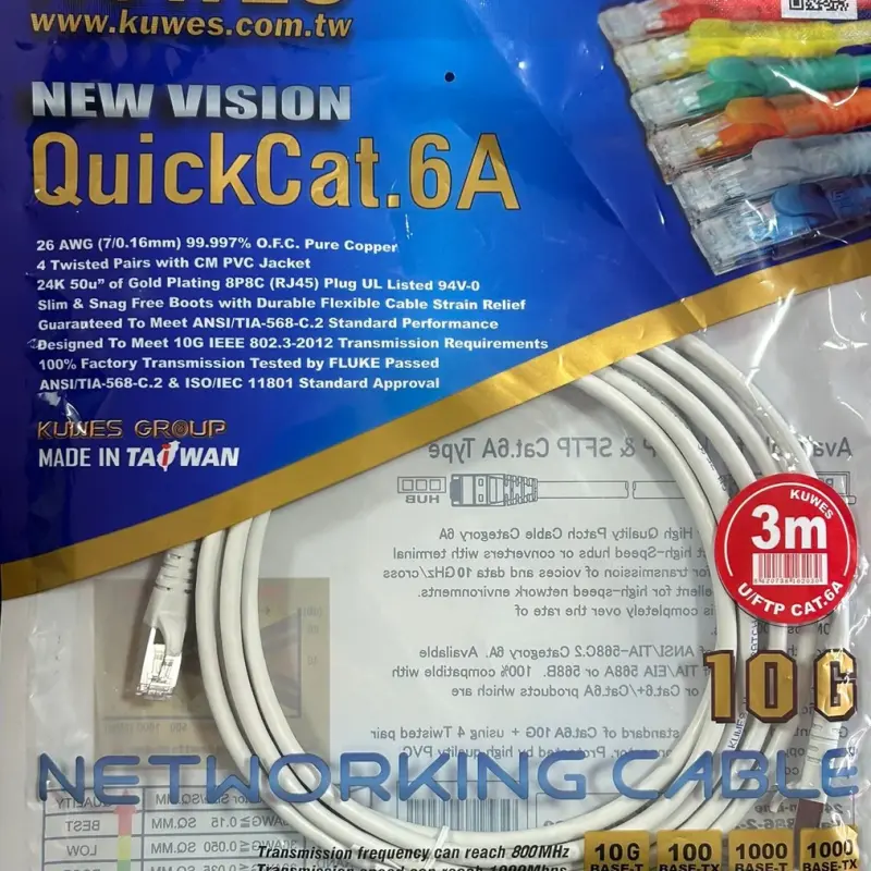 KUWES U/FTP CAT6A LAN PATCH CORD GREY 3 MTR