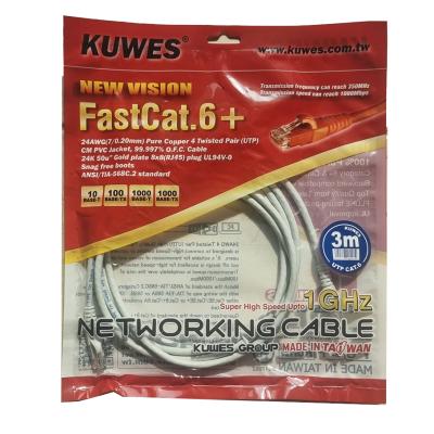 3.0 MTR FAST CAT6+ PATCH CORD GREY KUWES