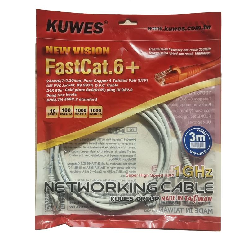 3.0 MTR FAST CAT6+ PATCH CORD GREY KUWES