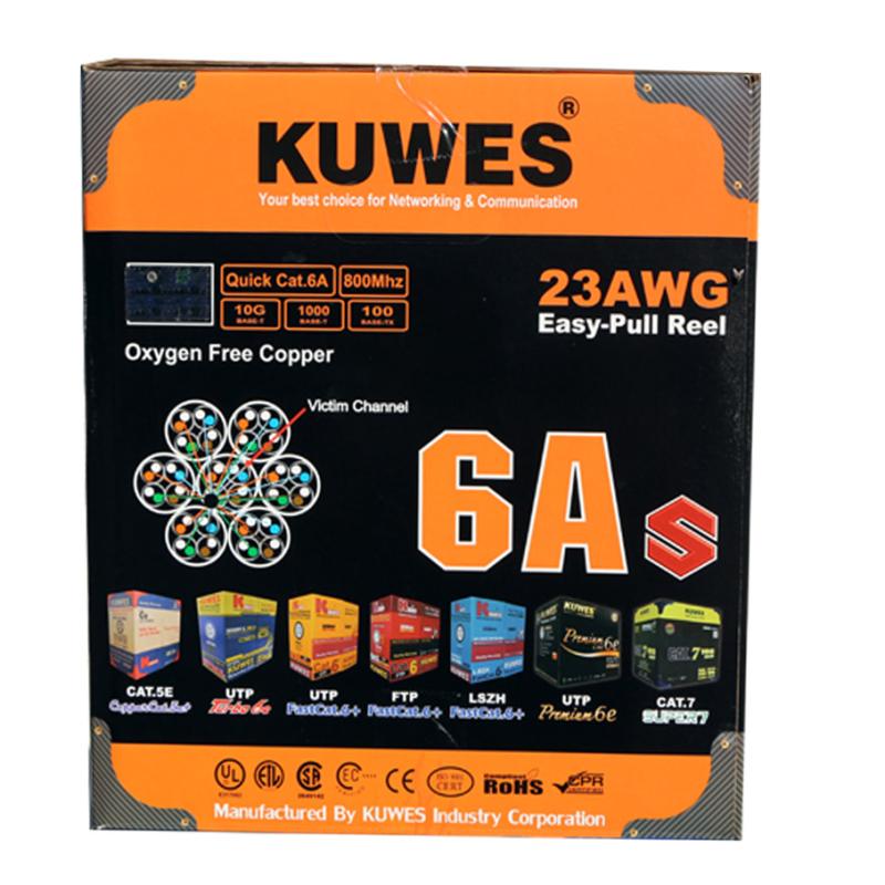 KUWES CAT6A U/UTP 10G Solid 4 Pair 23AWG LAN Cable (305 Meter Roll) / High-Speed Ethernet Network Cable / POE++ Support / 800 MHz Bandwidth / Made in Taiwan