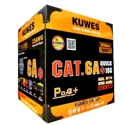 KUWES CAT6A U/UTP 10G Solid 4 Pair 23AWG LAN Cable (305 Meter Roll) / High-Speed Ethernet Network Cable / POE++ Support / 800 MHz Bandwidth / Made in Taiwan