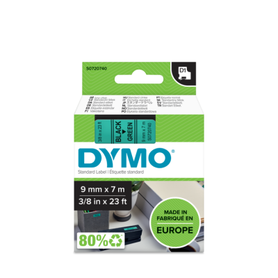 Dymo D1 40919 Labeling Tape – 9mm x 7m – Black on Green Durable Label Tape for Label Manager Printers
