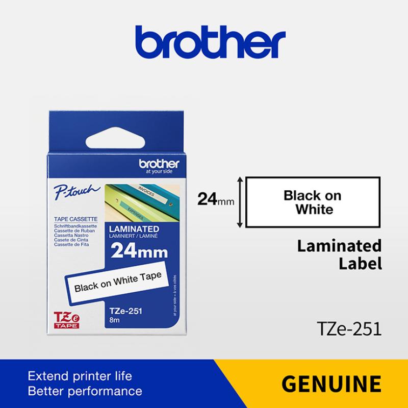 BROTHER 24MM BLACK ON WHITE TAPE TZE-251