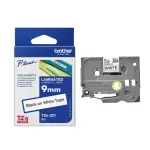 BROTHER 9MM BLACK ON WHITE TAPE TZE-221